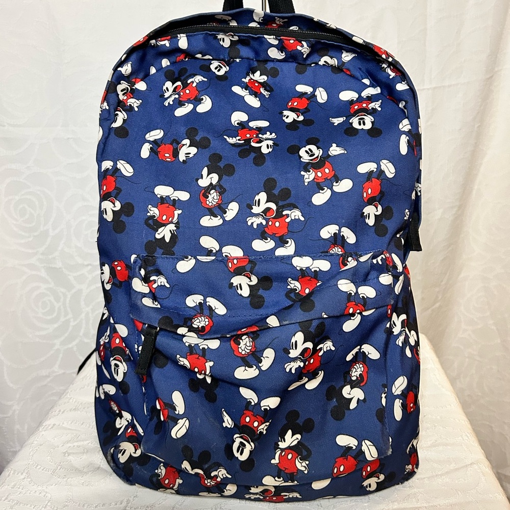 Disney Store Mickey Mouse All Over  Patterned Blue Nylon Backpack.